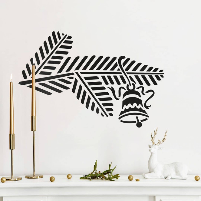 Wandtattoo Weihnachten - Tannenzweig mit Glöckchen