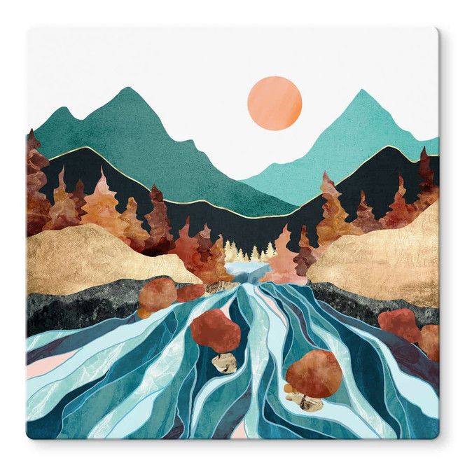 Glasbild Berg Land Fluss - SpaceFrog Designs