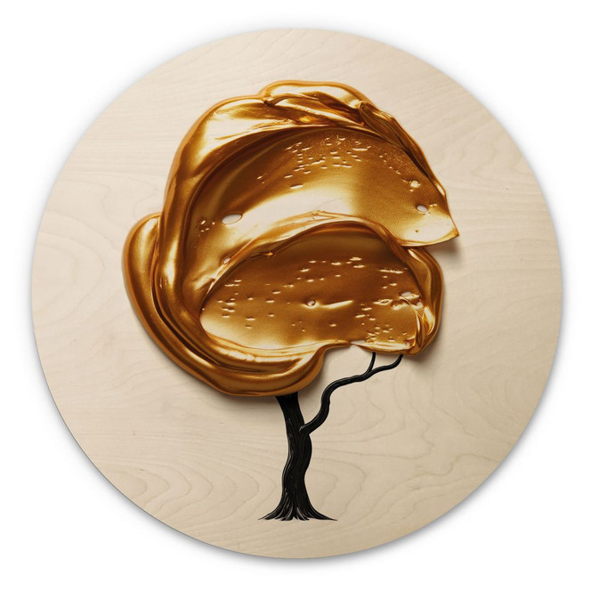 Holzbild Baum mit goldener 3D-Krone - Mielu - Rund