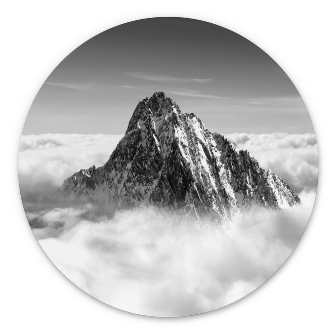 Wandbild Bergspitze über den weissen Wolken - Alu-Dibond - Rund