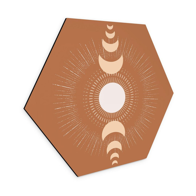 Hexagon Wandbild Mondzyklen - Sonne und Mond im Einklang - KsanaKalpa - Alu-Dibond