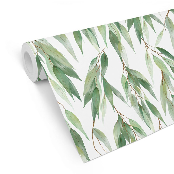 Mustertapete Zweige mit grünen Blättern - UN Designs