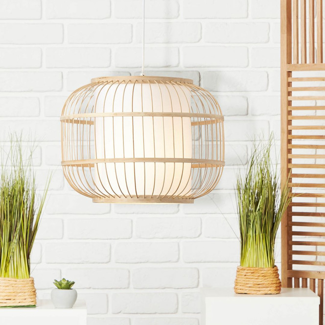 Pendelleuchte Charlie, braun, 150 x 40 cm, Bambus Pendellampe