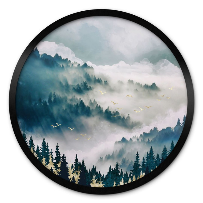 Poster Geheimnisvoller Nebel im Wald - SpaceFrog Designs - Rund