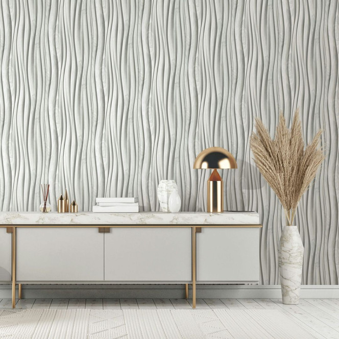 Vliestapete in weiss, grau 3D-Effekt Holzoptik Paneel 3D-Optik Modern