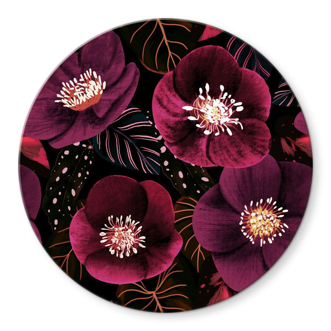 Glasbild Florale Blütenpracht in Purpurtönen - Anis Illustration - Rund
