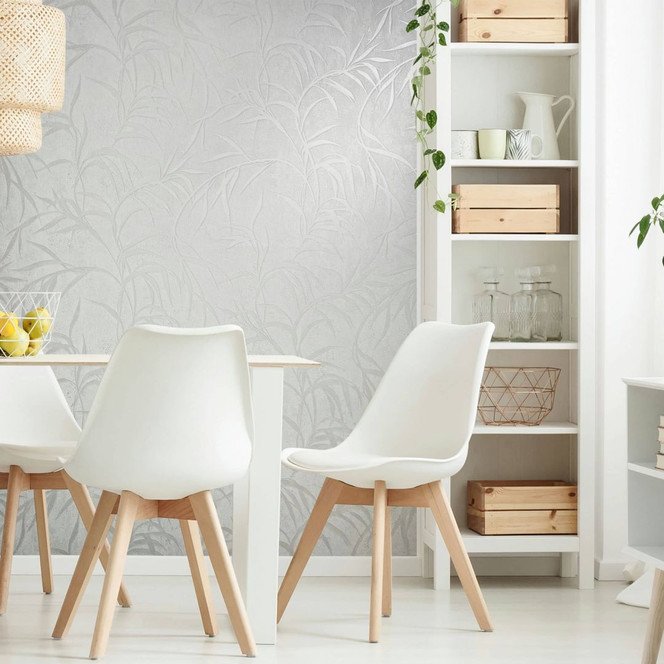 Vliestapete mit Blättern in Betonoptik weiss Floral