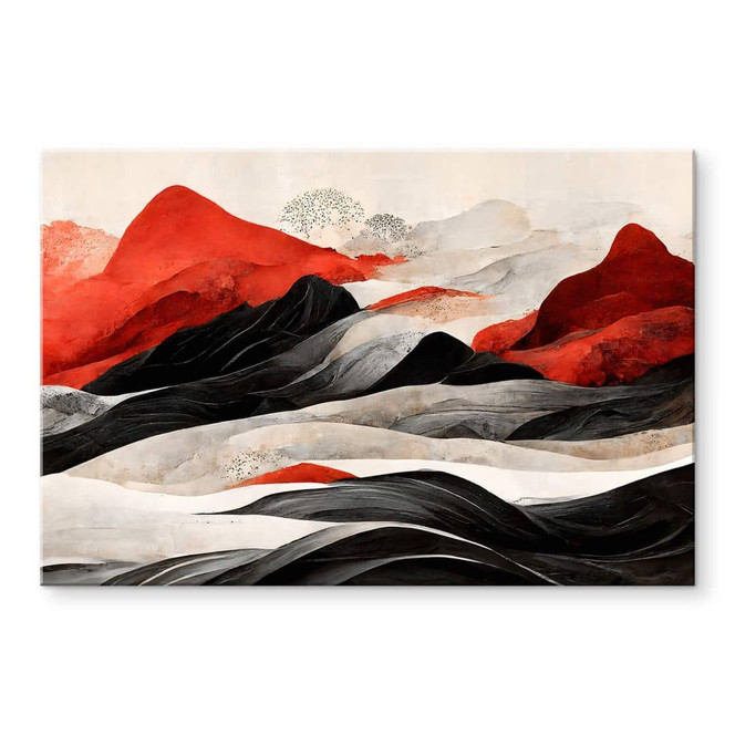 Acrylglasbild Treechild - Rote Berge im Japandi Stil
