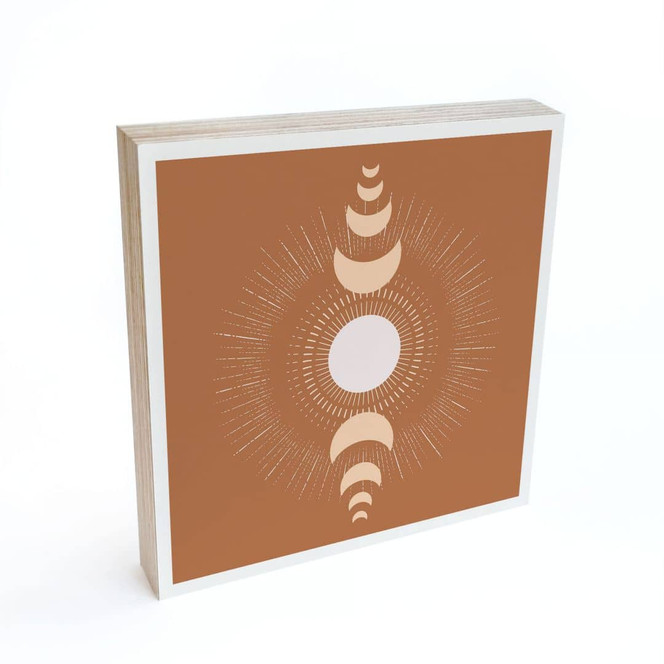 Holzbild zum Hinstellen | Mondzyklen: Sonne und Mond im Einklang - KsanaKalpa - 15 x 15 cm