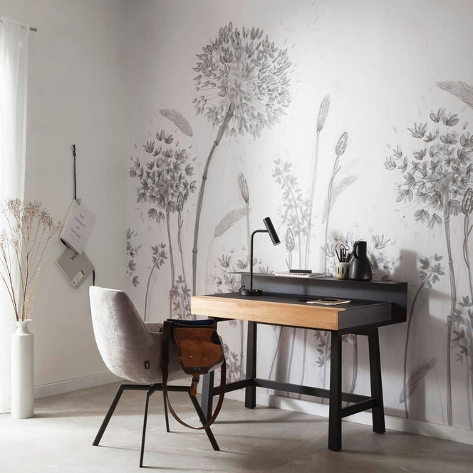 Fototapete Greige Floral für Wohnzimmer Schlafzimmer 2.70 x 2.12 cm