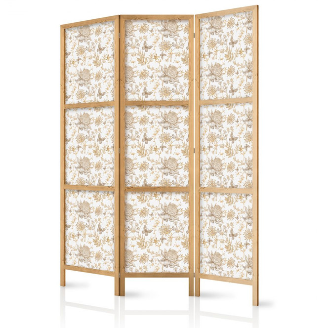 Japanischer Paravent, Raumteiler freistehend, Trennwand - Beige Shades of Nature