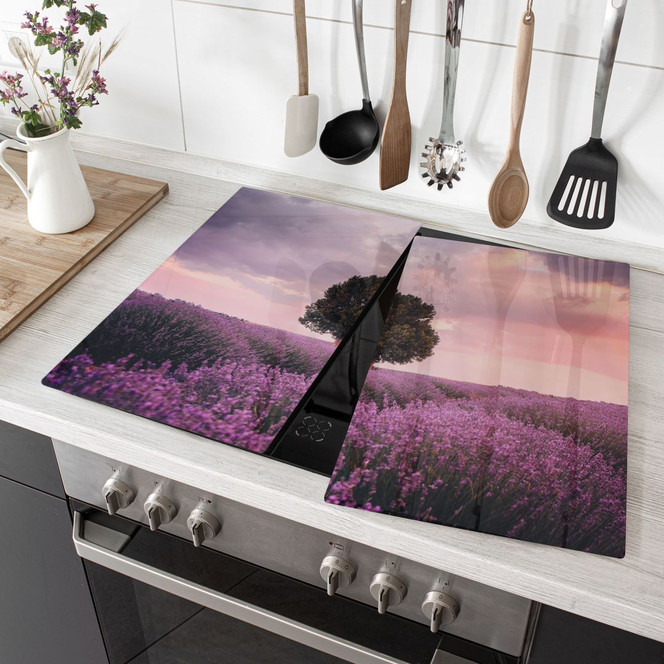 Herdabdeckplatte Lila Lavendelfelder bei Sonnenuntergang - Cevik