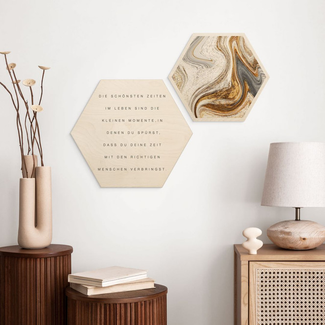 Hexagon - Holz Birke-Furnier - Die schönsten Zeiten im Leben (2er Set) - Bild 1