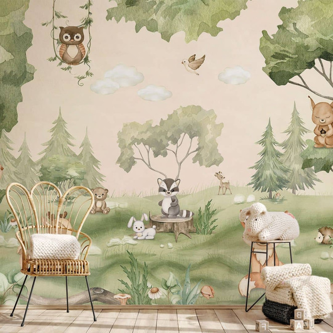 Kinderzimmer Fototapete - Süsse Tiere im Herzen des Waldes - Oliver Robins