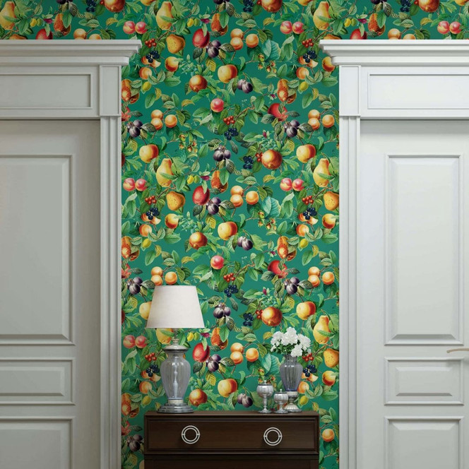 Vliestapete Früchte, Blätter Floral Natur matt in Grün