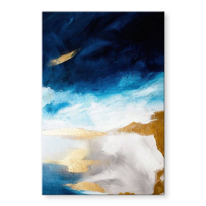 Acrylglasbild Pinselstriche Blau und Gold - Haniff