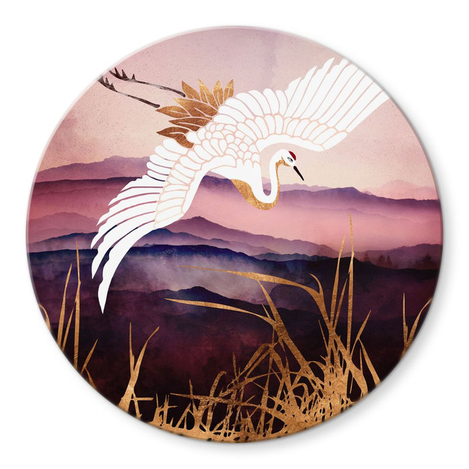 Glasbild Eleganter Kranich - SpaceFrog Designs - Rund