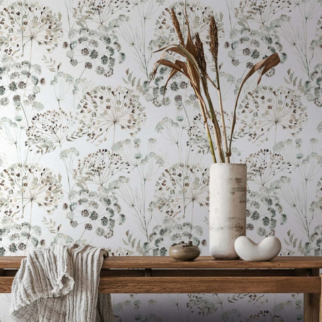 Vliestapete Blumen, Blätter Floral Natur matt in Grau