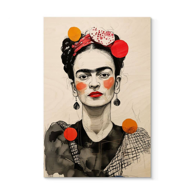 Holzbild Frida Kahlo Pop-Art Porträt - Jaszke