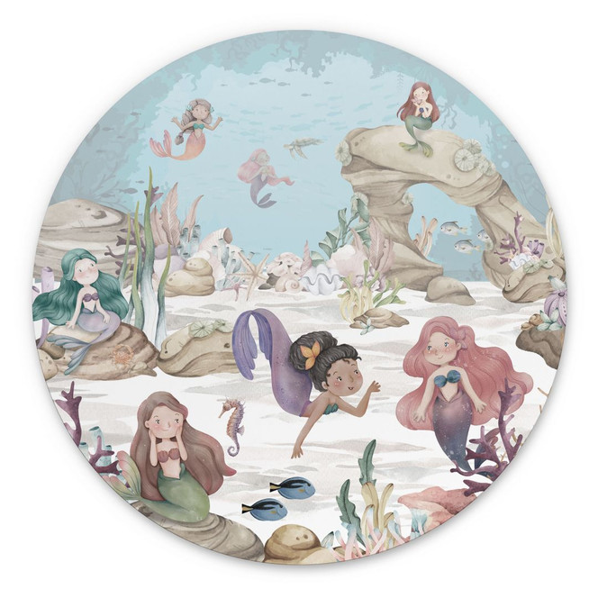Wandbild Magisches Unterwasserreich der Meerjungfrauen - Oliver Robins - Alu-Dibond Rund
