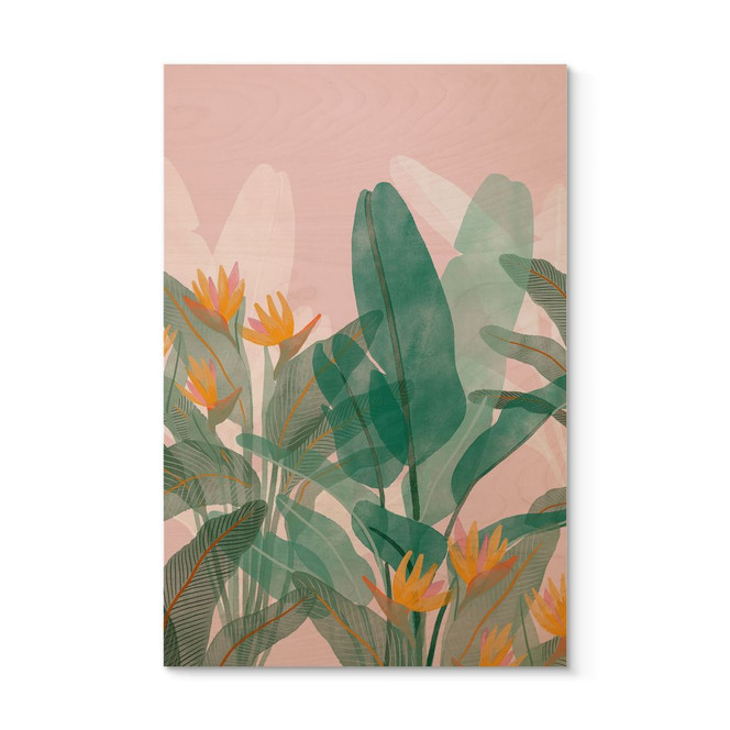 Holzbild Botanische Illustration in Grün und Rosa - Goed Blauw