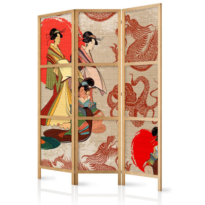 Japanischer Paravent, Raumteiler freistehend, Trennwand - Geheimnisse der Geisha