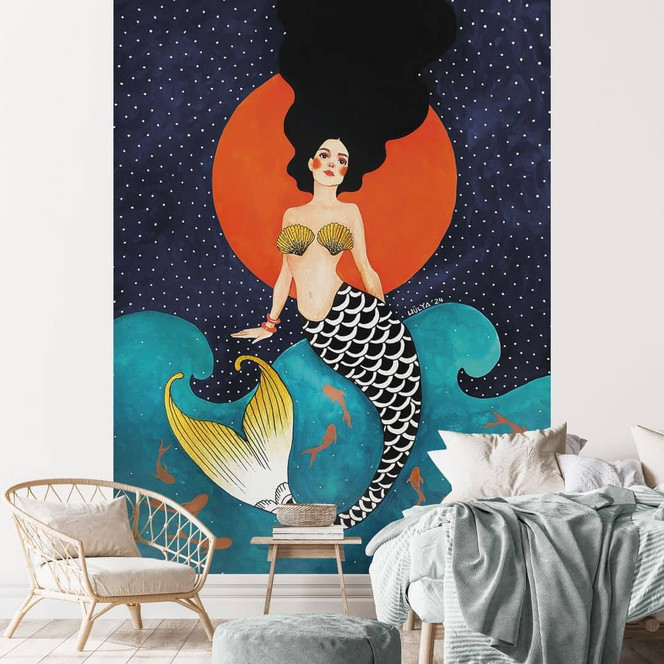 Ozean Fototapete Meerjungfrau im roten Mondlicht - Hülya