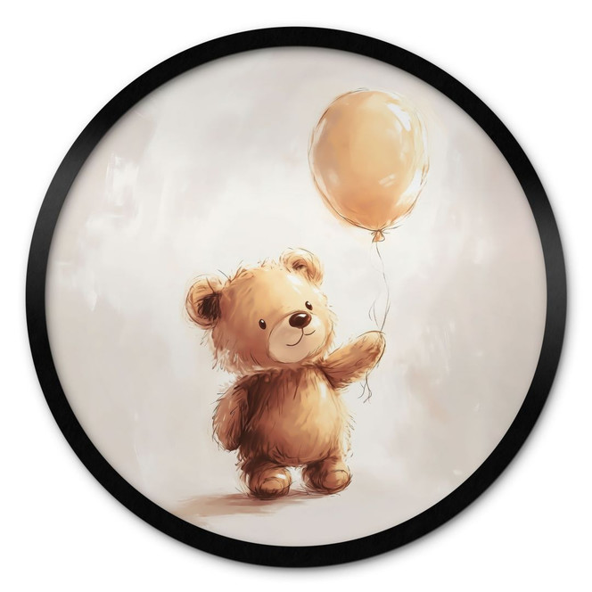 Poster Kleiner Teddybär mit Luftballon - Magnusson - Rund