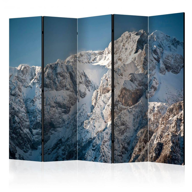 Paravent, Raumteiler freistehend, Trennwand - Winter in den Alpen , 5-teilig - 225 x 172 cm