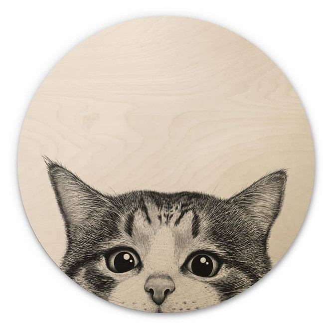 Holzbild Neugierige Katze - Korenkova - Rund