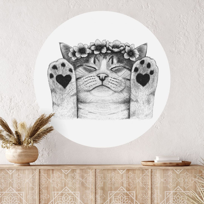 Wandtattoo Süsse Katze mit Herz-Pfoten - Korenkova - Rund