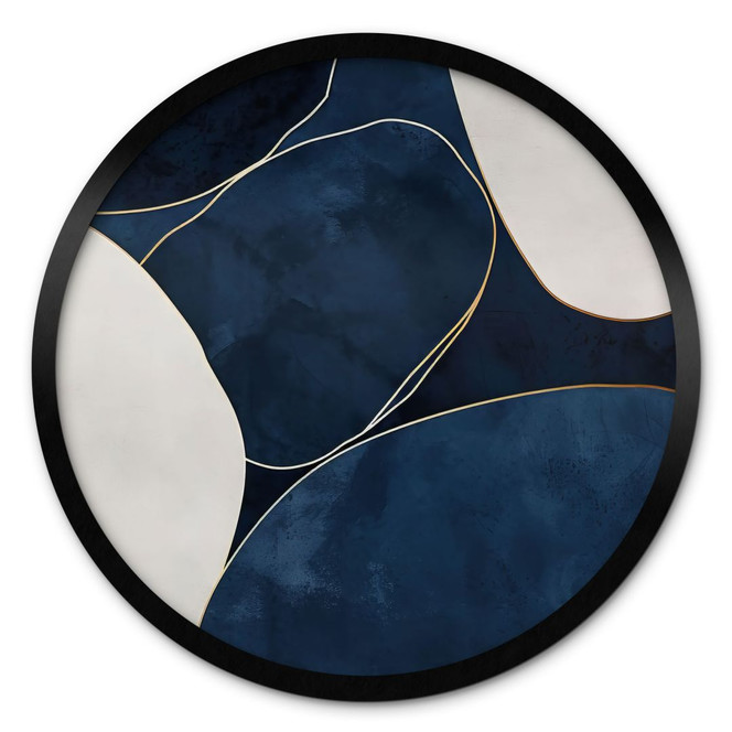 Poster Geometrische Balance in Blau und Weiss - Paksoylu - Rund