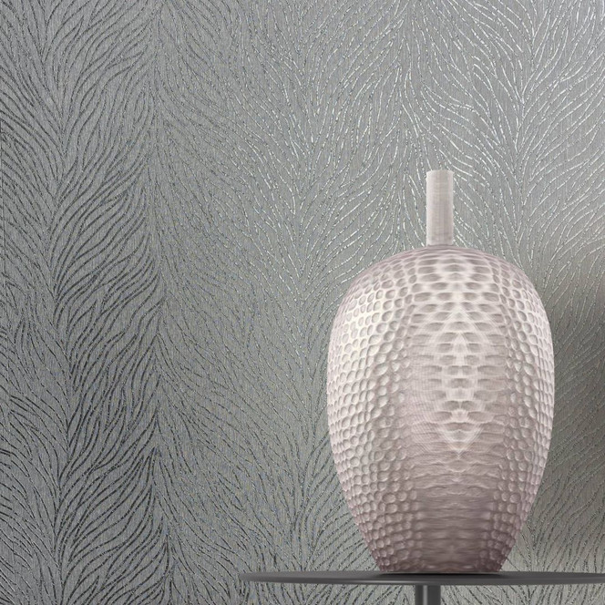 Vliestapete mit glänzenden Linien in Fell-Muster grau, silber Grafisch
