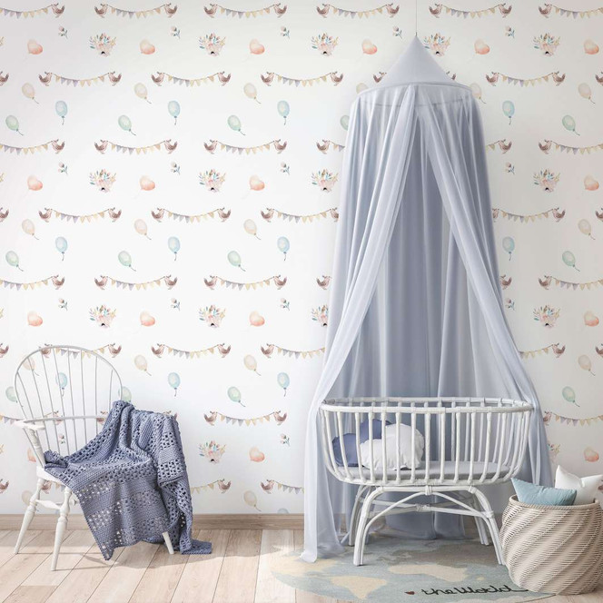 Kindertapete, Vliestapete mit Illustration Kids Walls weiss, bunt