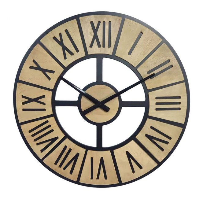 MDF Landhaus Wanduhr in Holzoptik mit römischen Ziffern Ø50 cm
