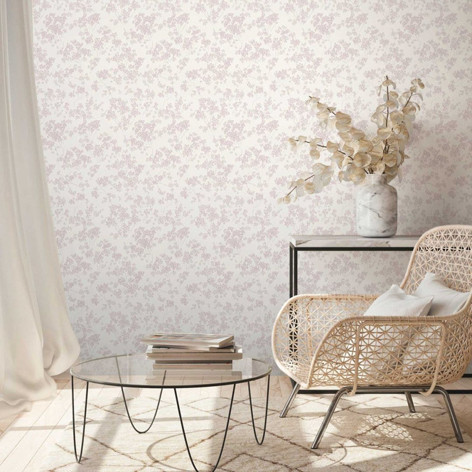 Tapete dezentes Blumen-Muster Weiss Rosa - Florale Mustertapete mit Blüten