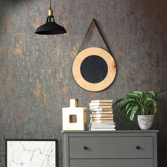 Vliestapete mit schimmerndem Glanz anthrazit Betonoptik