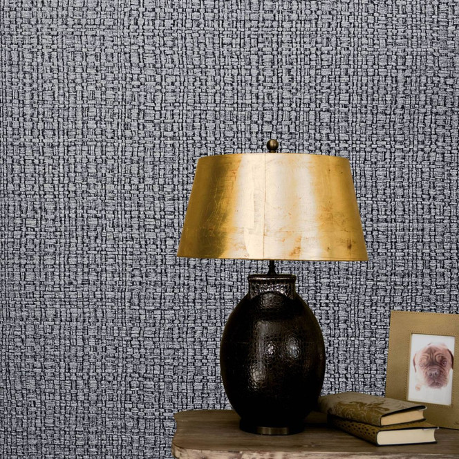 Vliestapete mit einem Bastgewebe und 3D-Effekt anthrazit, silber Struktur