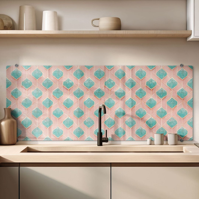 Spritzschutz Rautenmuster in türkis und rosa - Treechild - Panorama