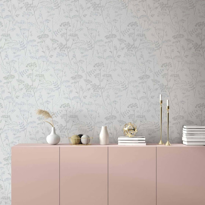 Vliestapete Blumen, Blätter Floral Natur in Grau