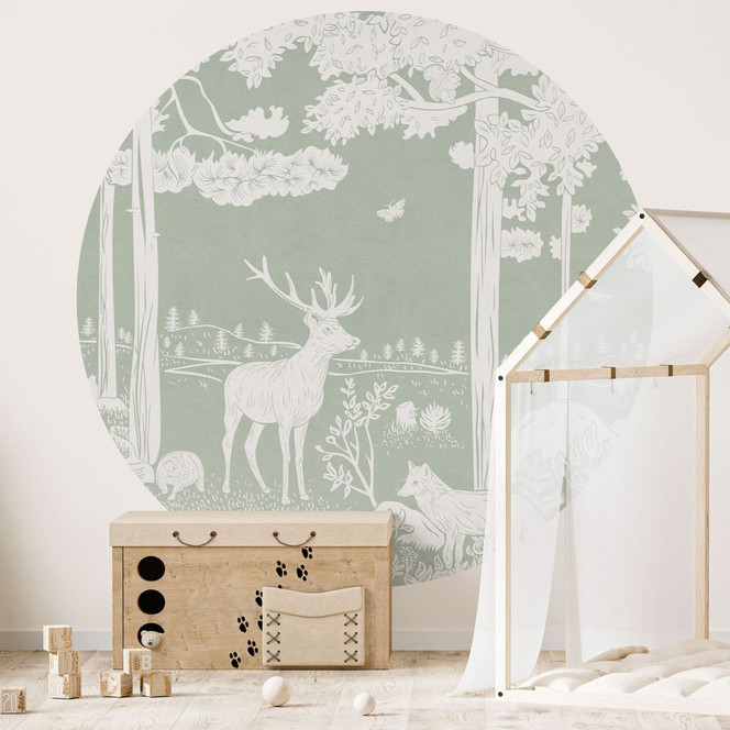 Fototapete Waldidylle in Grün - Oase für Wildtiere - Kikki Belle - Rund - Selbstklebend/Vlies