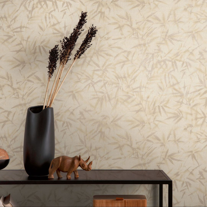 Blätter-Tapete Beige Braun - Dezente Mustertapete mit Bambus-Optik - Vliestapete