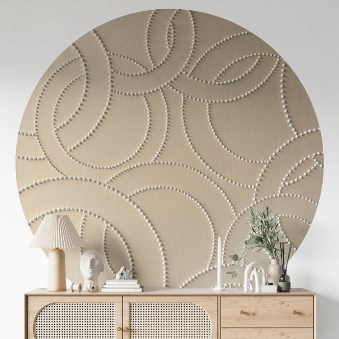 Fototapete mit 3D-Design - Abstrakte Ringe beige - Grande - Rund - Selbstklebend/Vlies