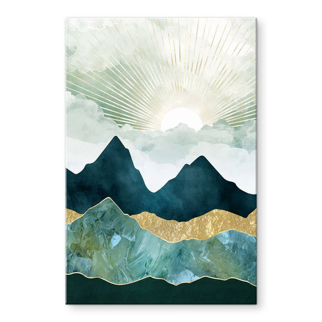 Acrylglasbild Sonnige Landschaft in Blau und Gold - SpaceFrog Designs