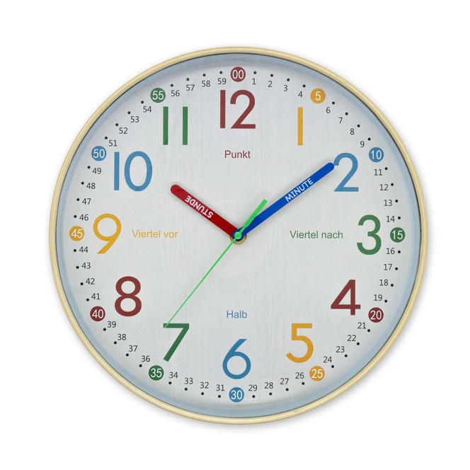 Analoge Lernuhr Kinderzimmer Wanduhr leise Kinderuhr für Junge Mädchen Holzoptik Ø30 cm - Bild - 1