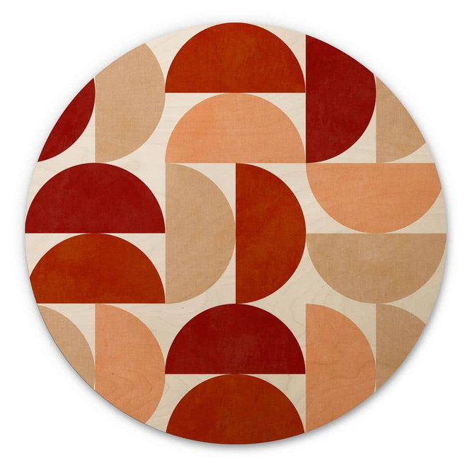 Holzbild Abstrakte Halbkreise in warmen Naturtönen - Bré - Rund