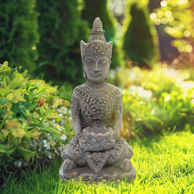 Meditierender Buddha aus Kunststein, betongrau | 15x11x25 cm - Bild - 1