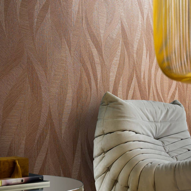 Vliestapete in künstlericher Wellenoptik und beige, rot Welle