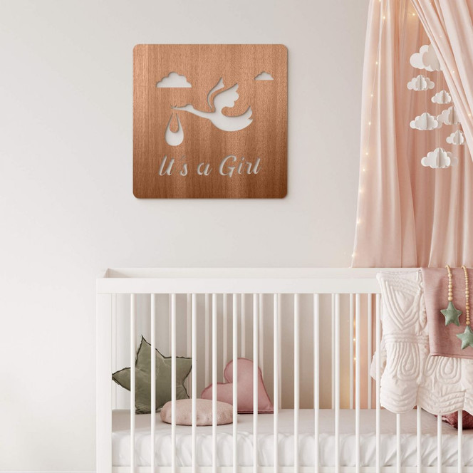 Holz-Deko Baby - It's a Girl - Mahagoni