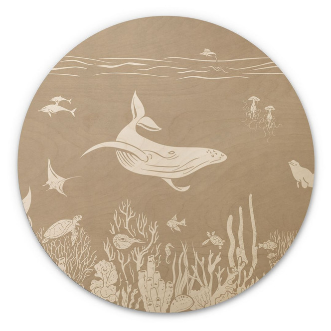 Holzbild Faszinierende Meerestiere im Ozean - Braun - Kikki Belle - Rund